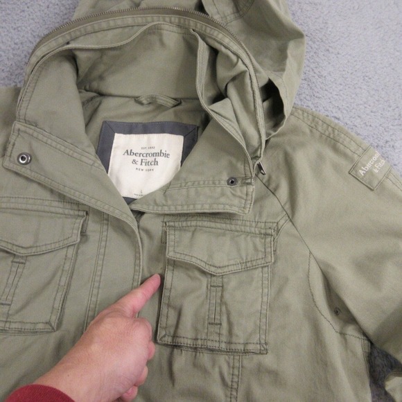 Abercrombie & Fitch Womens Military Jacket size L Packable Hood Green - Picture 6 of 12